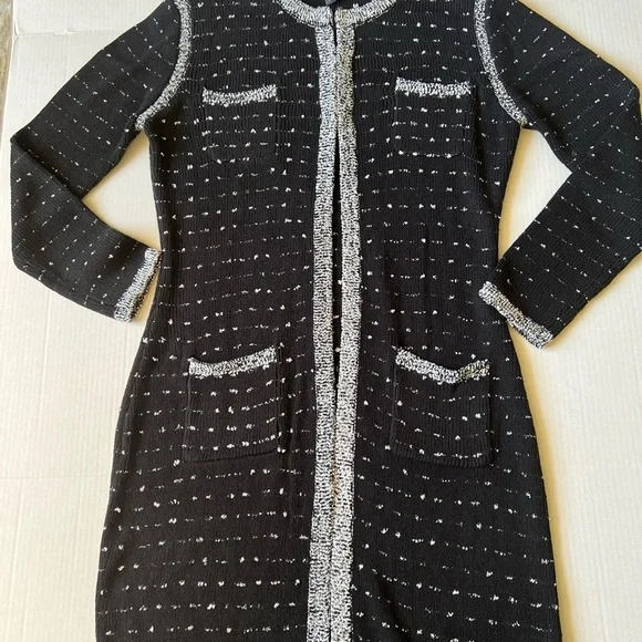 Neiman Marcus M Black White Open Cardigan Sweater - Picture 4 of 15